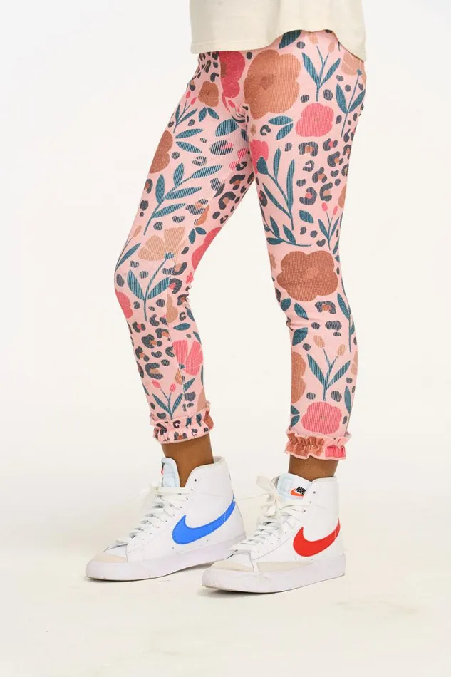 Kids Chaser Brand Girls Bottom Ruffle Floral and Leopard Print Legging