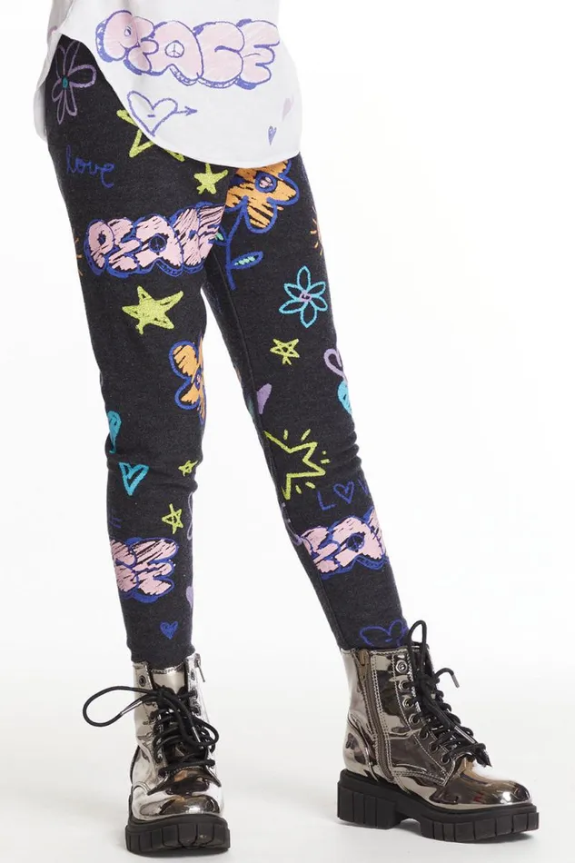 Kids Chaser Brand Girls Peace and Love Girls Cozy Knit Classic Legging