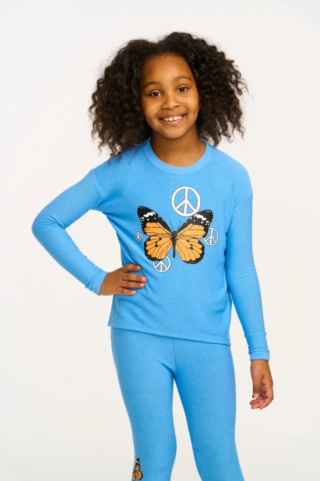 Kids Chaser Brand Girls Peace Butterfly Long Sleeve Cozy Knit Pullover