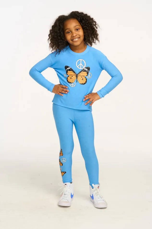Kids Chaser Brand Girls Peace Butterfly Long Sleeve Cozy Knit Pullover