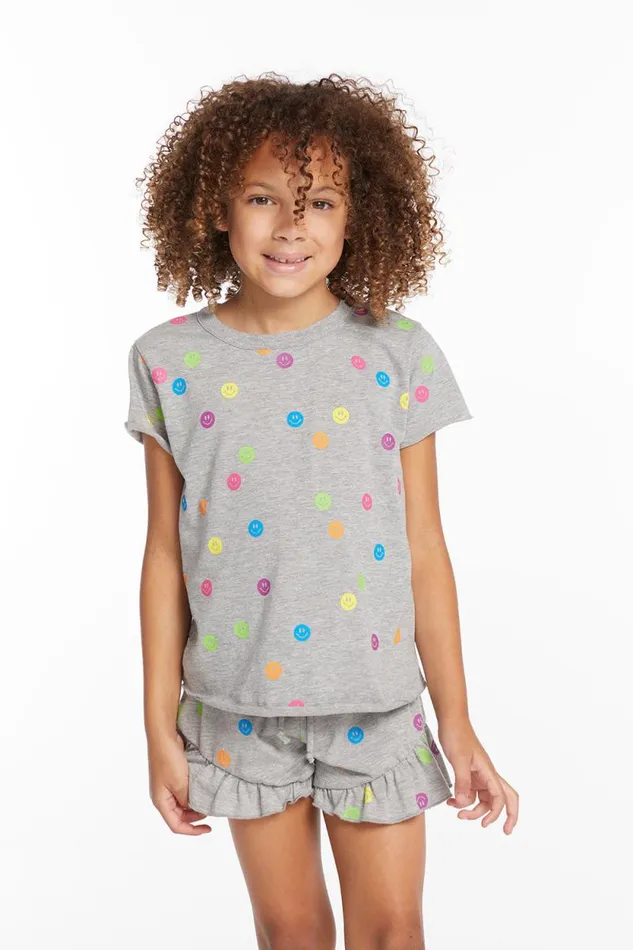 Kids Chaser Brand Girls Rainbow Smiles Girls Crew Neck Tee