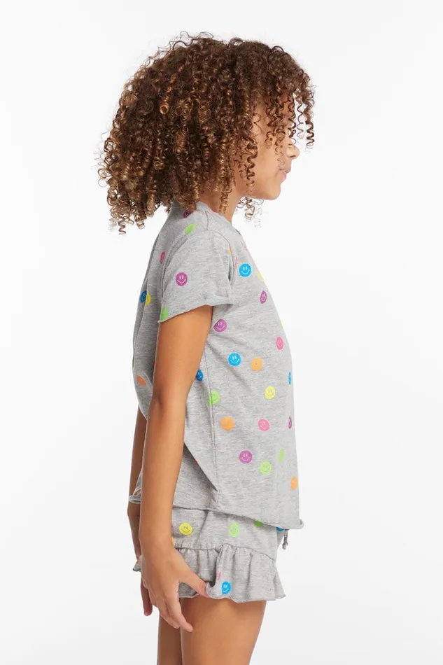 Kids Chaser Brand Girls Rainbow Smiles Girls Crew Neck Tee