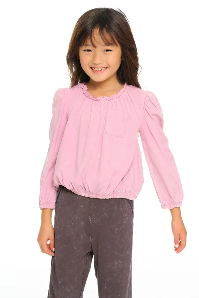 Kids Chaser Brand Girls Ruffle Neck Pocket Shirred Tee
