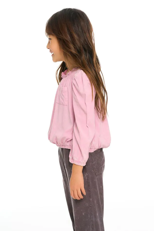 Kids Chaser Brand Girls Ruffle Neck Pocket Shirred Tee