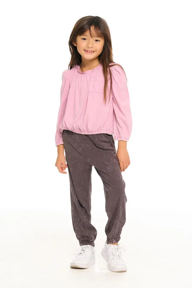 Kids Chaser Brand Girls Ruffle Neck Pocket Shirred Tee