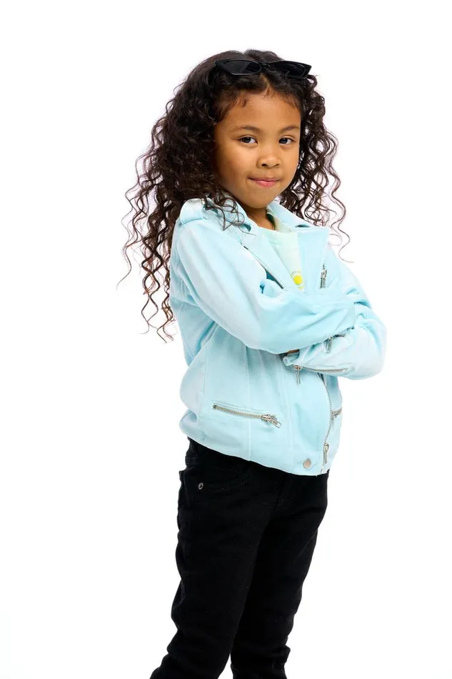 Kids Chaser Brand Girls Stretch Velvet Moto Jacket