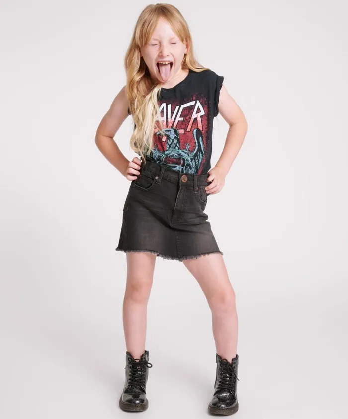 Kids KIDS BLACK PUNK 2020 MINI HIGH WAIST DENIM SKIRT One Teaspoon Kids