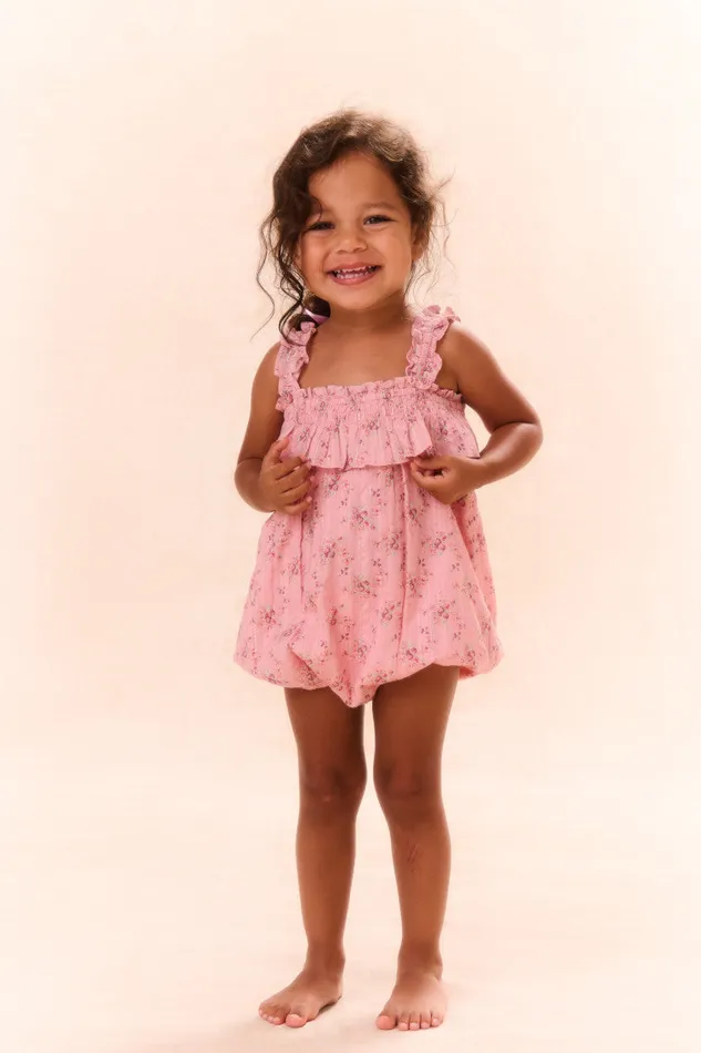 Kids LoveShackFancy Baby Baby Nadiana Cotton Floral Pinafore Pink Dusk