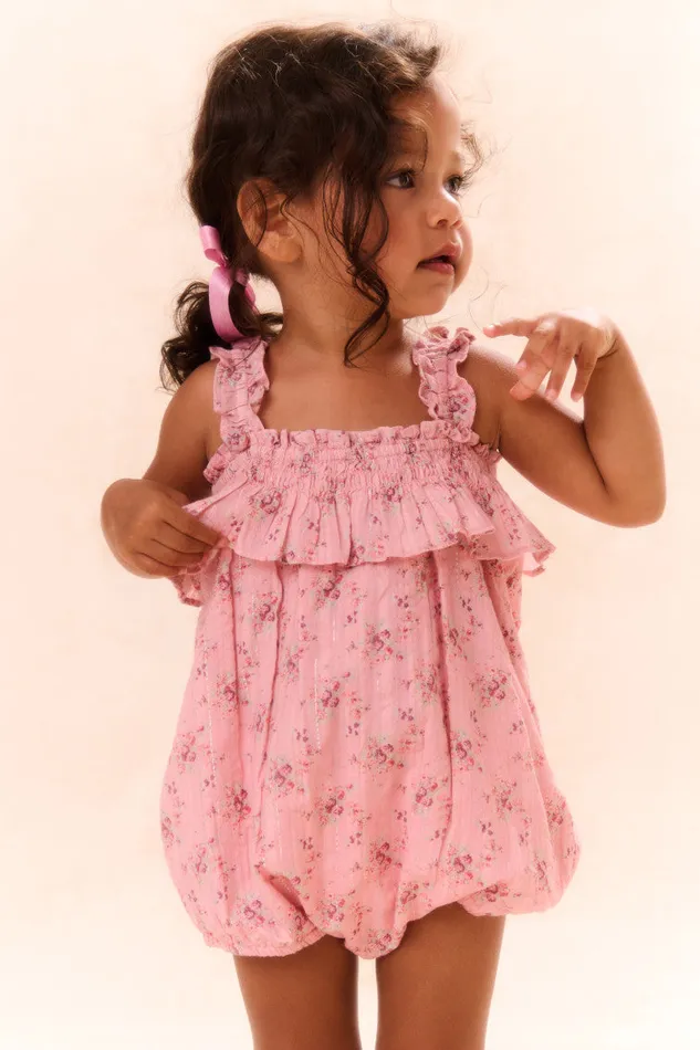 Kids LoveShackFancy Baby Baby Nadiana Cotton Floral Pinafore Pink Dusk