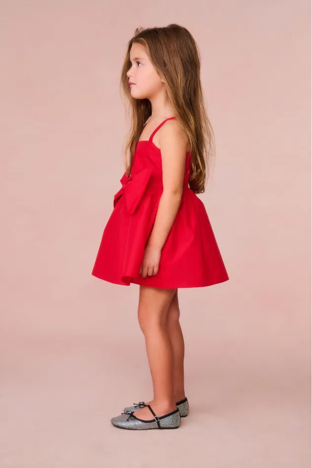 Kids LoveShackFancy Girls Girls Alejandra Bow Mini Dress Red