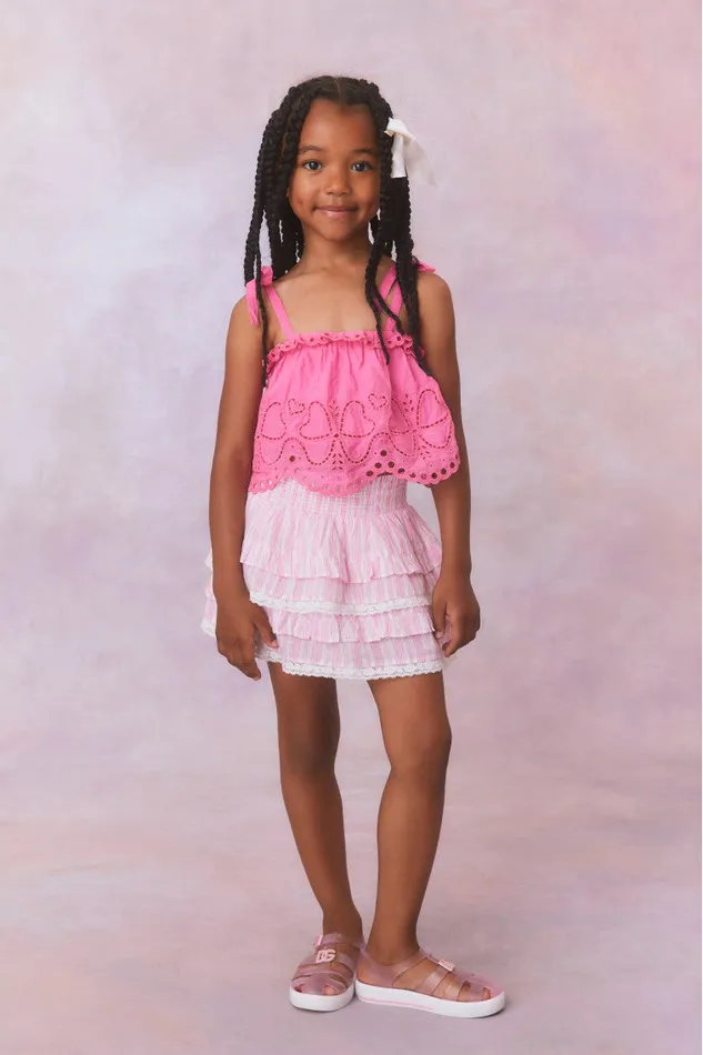 Kids LoveShackFancy Girls Girls Billie Cotton Stripe Skirt Captiva Pink