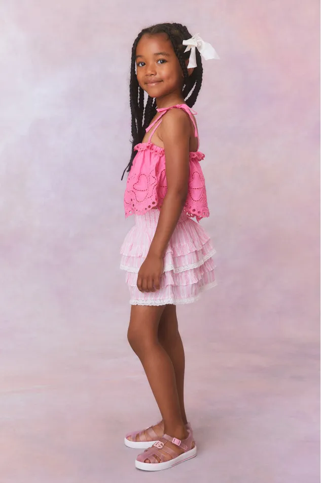 Kids LoveShackFancy Girls Girls Billie Cotton Stripe Skirt Captiva Pink