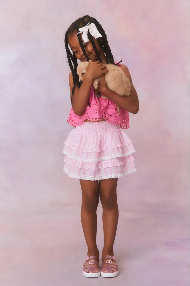 Kids LoveShackFancy Girls Girls Billie Cotton Stripe Skirt Captiva Pink
