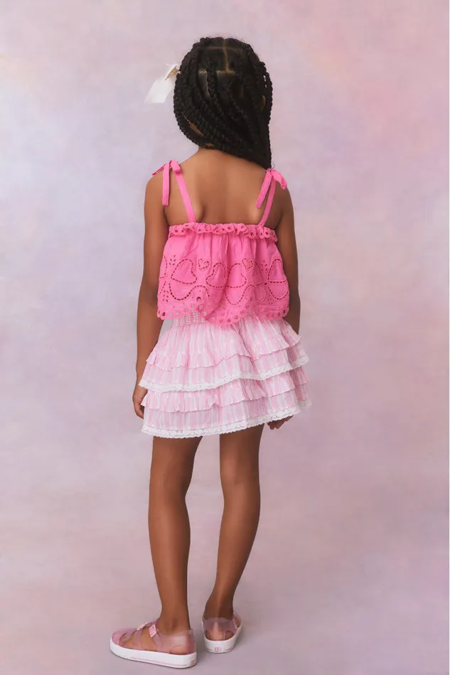 Kids LoveShackFancy Girls Girls Billie Cotton Stripe Skirt Captiva Pink