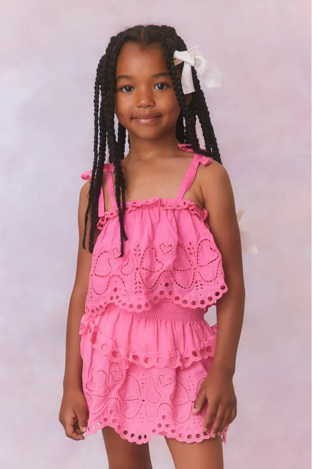Kids LoveShackFancy Girls Girls Florella Top Strawberry Taffy