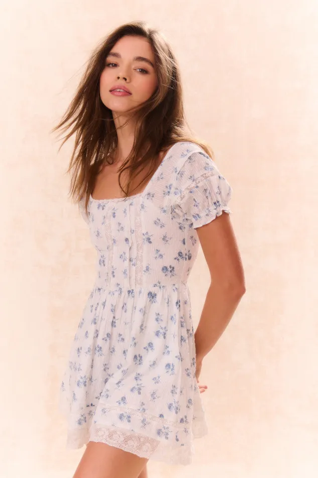Kids LoveShackFancy Girls Girls Magica Floral Dress Ashen Blue