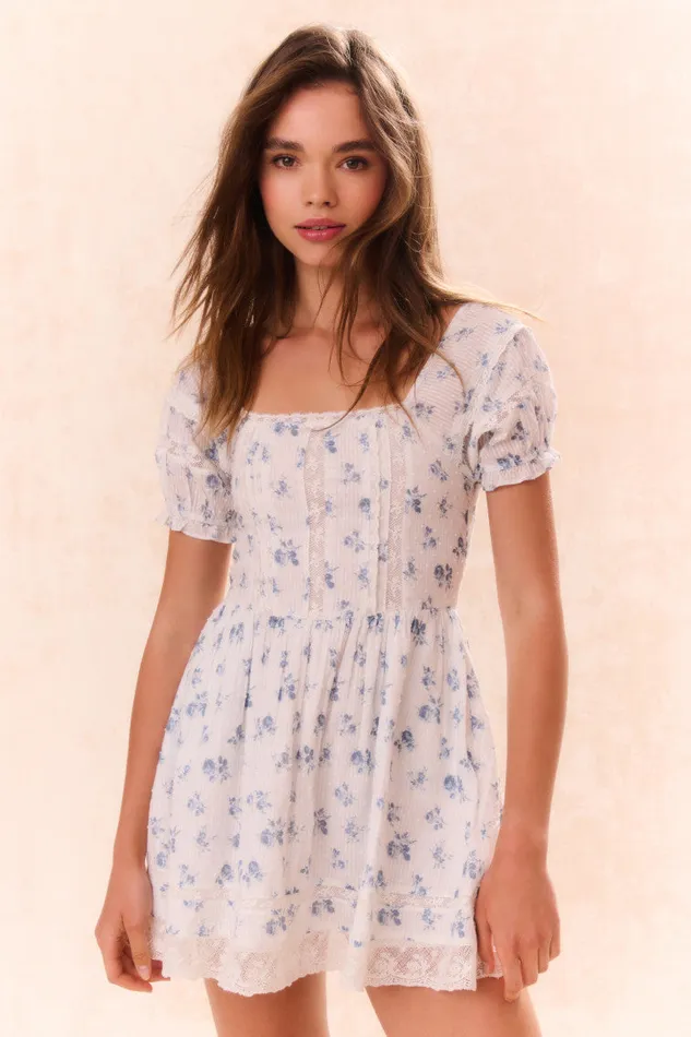 Kids LoveShackFancy Girls Girls Magica Floral Dress Ashen Blue