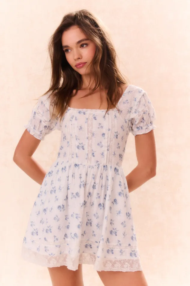 Kids LoveShackFancy Girls Girls Magica Floral Dress Ashen Blue