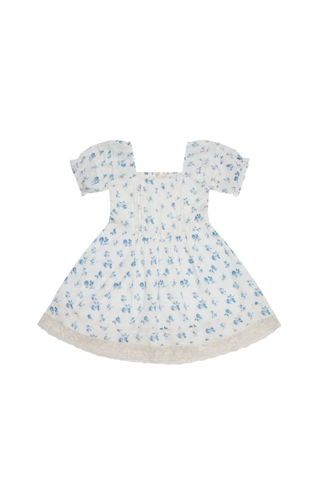 Kids LoveShackFancy Girls Girls Magica Floral Dress Ashen Blue
