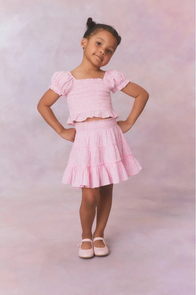 Kids LoveShackFancy Mommy and Me Girls Smocked Gingham Fabielle Top Sunkissed Rose