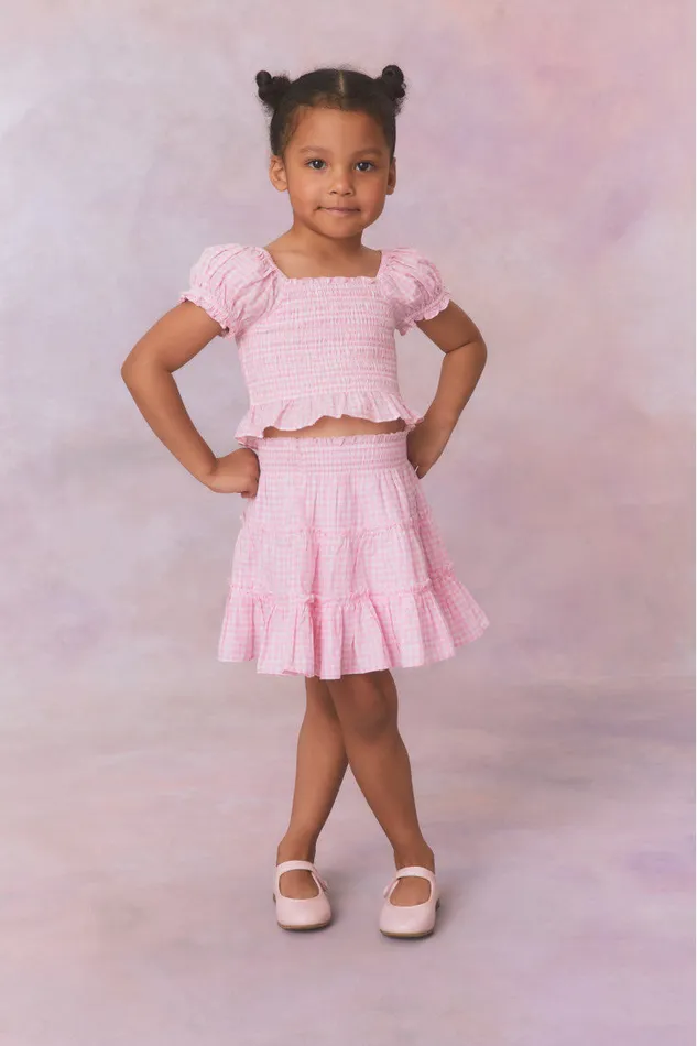 Kids LoveShackFancy Mommy and Me Girls Smocked Gingham Fabielle Top Sunkissed Rose