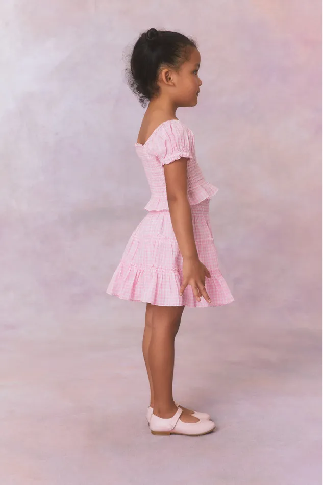 Kids LoveShackFancy Mommy and Me Girls Smocked Gingham Fabielle Top Sunkissed Rose