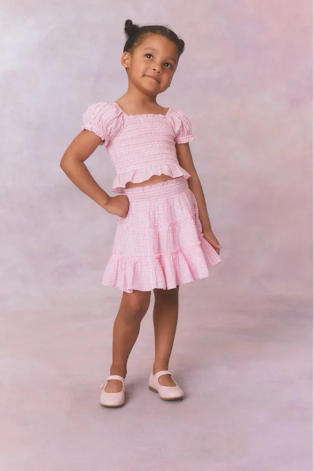 Kids LoveShackFancy Mommy and Me Girls Smocked Gingham Fabielle Top Sunkissed Rose