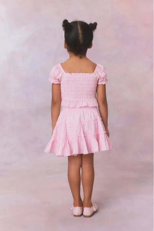 Kids LoveShackFancy Mommy and Me Girls Smocked Gingham Fabielle Top Sunkissed Rose