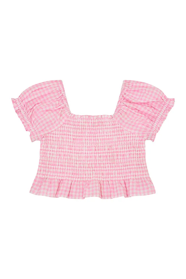 Kids LoveShackFancy Mommy and Me Girls Smocked Gingham Fabielle Top Sunkissed Rose
