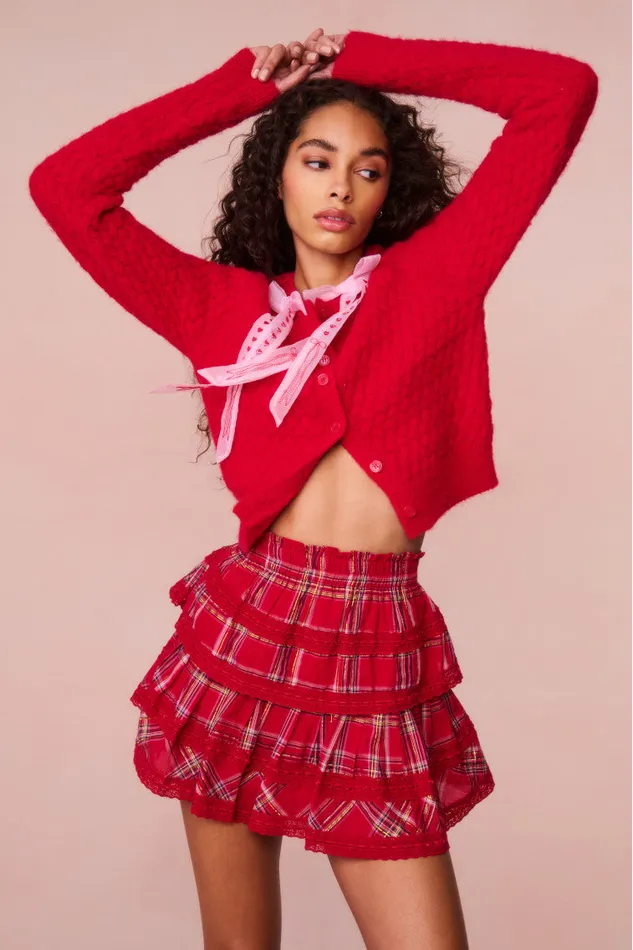 Kids LoveShackFancy Mommy and Me Ruffle Mini Tartan Skirt Cheery Red