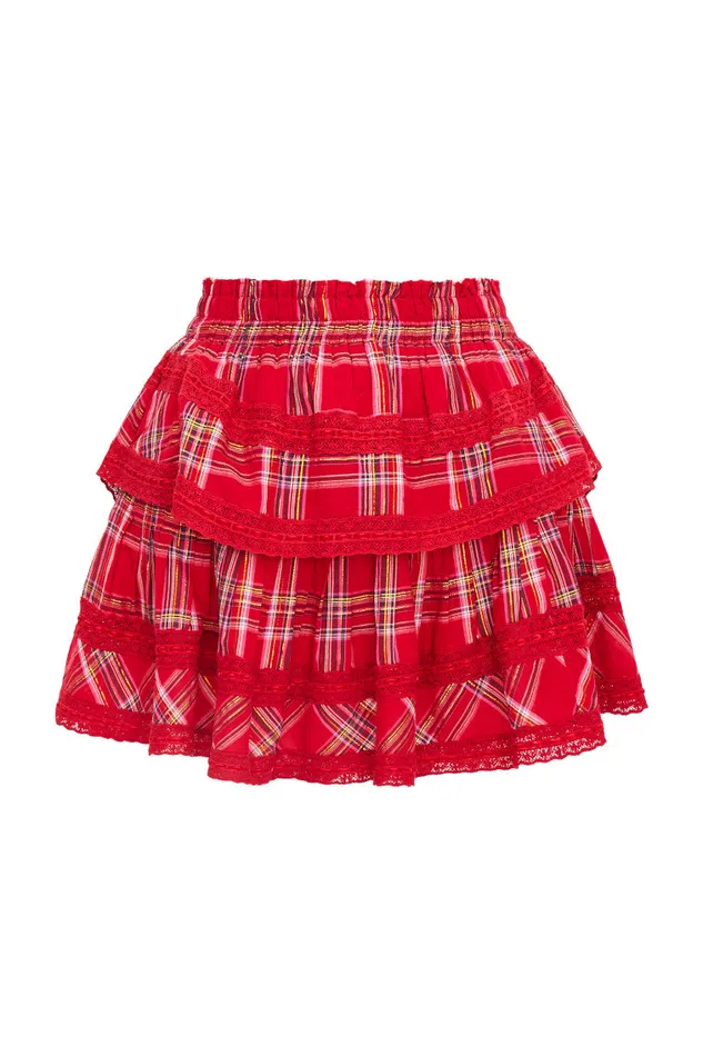 Kids LoveShackFancy Mommy and Me Ruffle Mini Tartan Skirt Cheery Red