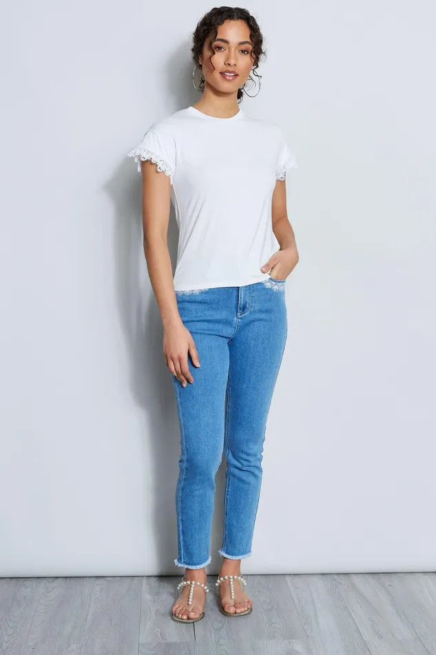 Knits and Sweaters Women Elie Tahari Lace Trim Knit FRESH PEARL