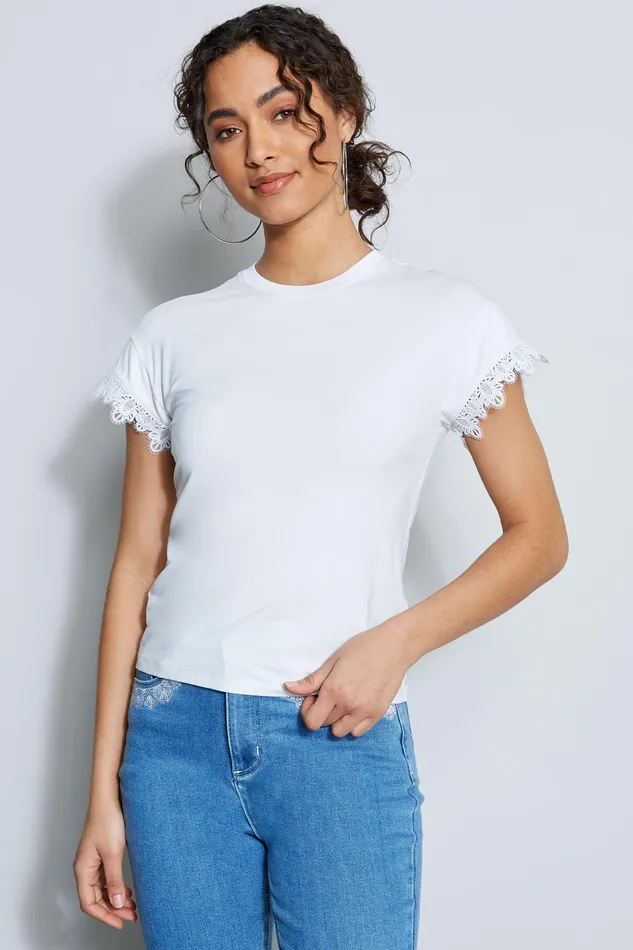 Knits and Sweaters Women Elie Tahari Lace Trim Knit FRESH PEARL