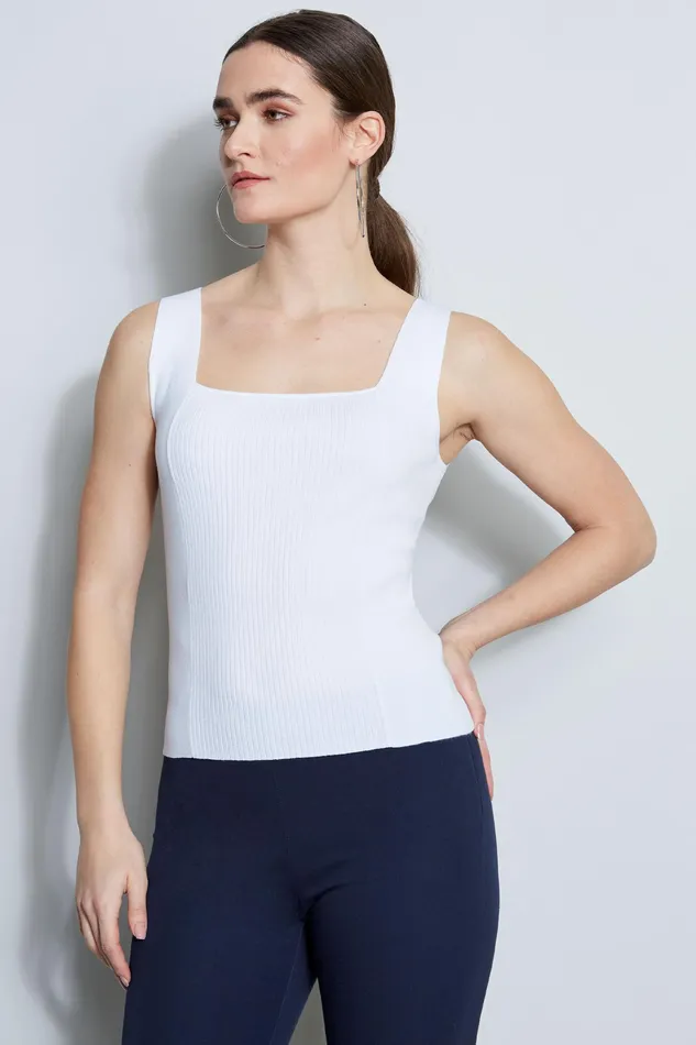 Knits and Sweaters Women Elie Tahari Ribbed Square Neck Tank WHITE