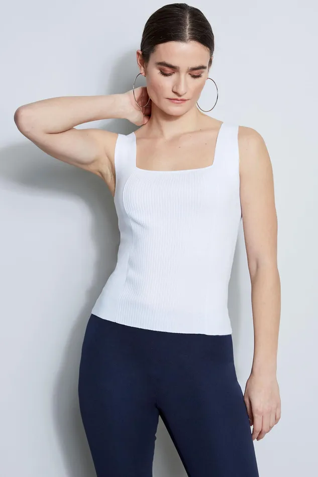 Knits and Sweaters Women Elie Tahari Ribbed Square Neck Tank WHITE