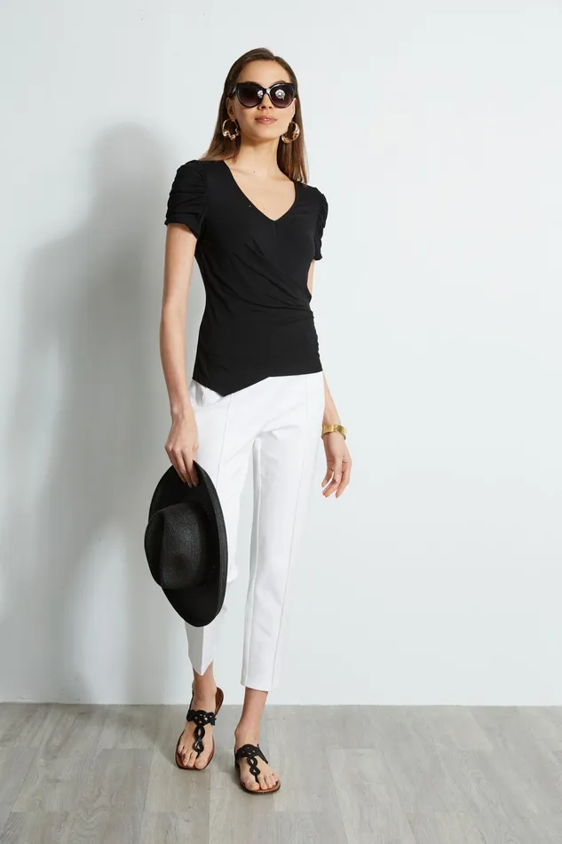 Knits and Sweaters Women Elie Tahari Ruched Sleeve VNeck Knit BLACK