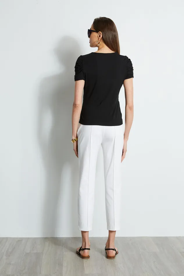Knits and Sweaters Women Elie Tahari Ruched Sleeve VNeck Knit BLACK