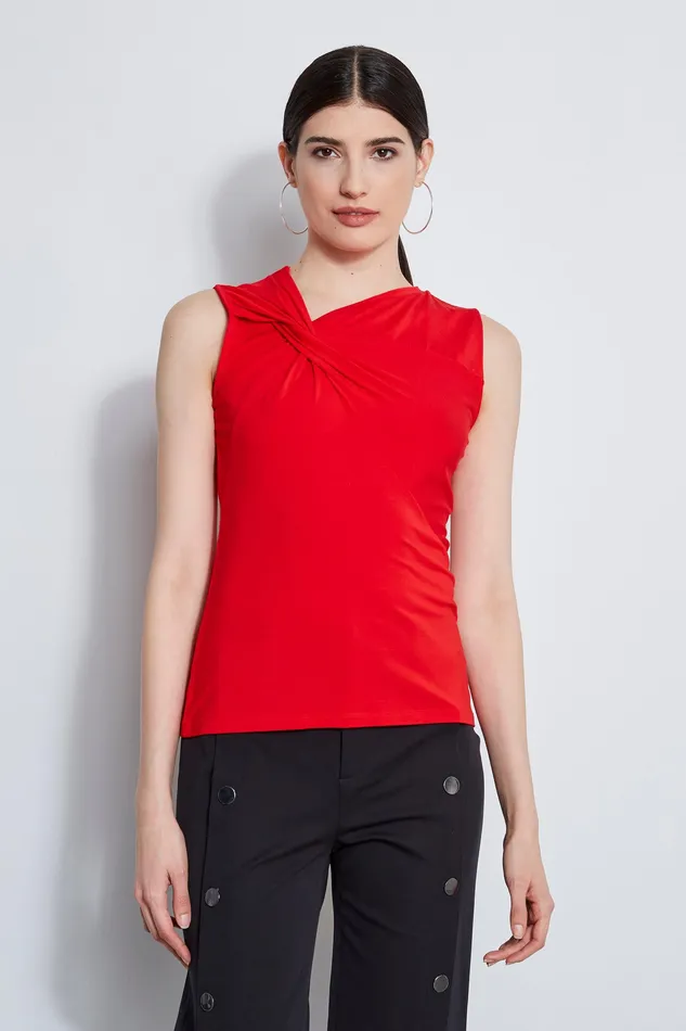 Knits and Sweaters Women Elie Tahari Sleeveless Asymmetric Twist Knit TROPIC RED