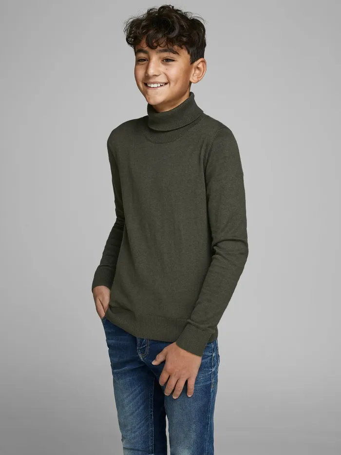 Knitwear JACK and JONES Junior BOYS ROLL NECK KNITTED PULLOVER Green Olive Night On Sale Knitwear JACK and JONES Junior BOYS ROLL NECK KNITTED PULLOVER Green Olive Night On Sale