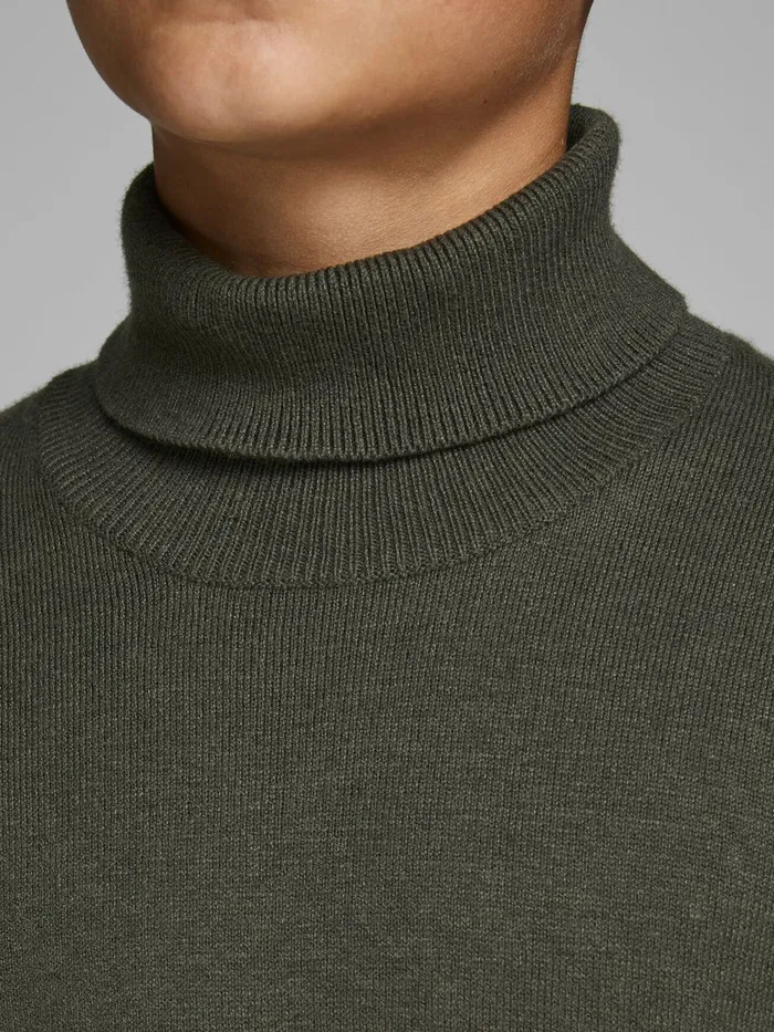 Knitwear JACK and JONES Junior BOYS ROLL NECK KNITTED PULLOVER Green Olive Night On Sale