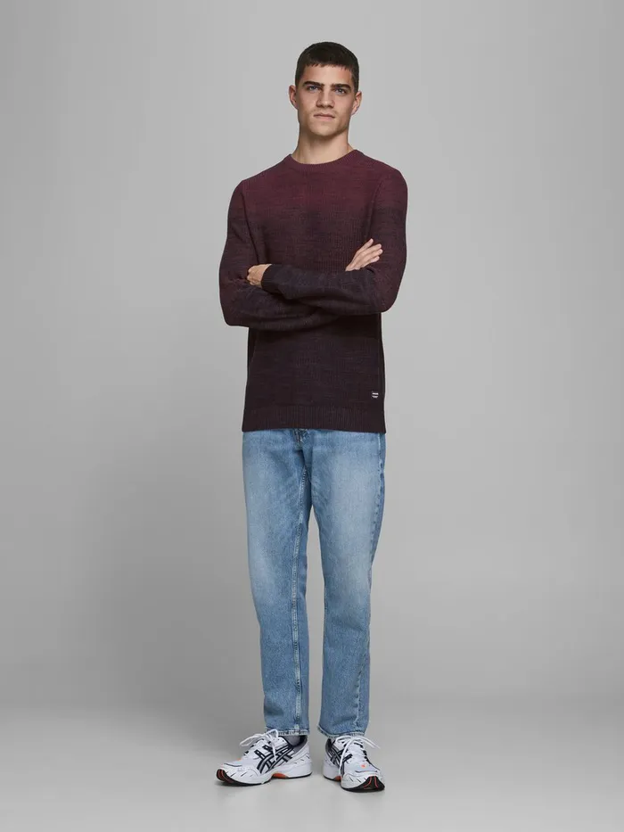 Knitwear JACK and JONES Mens DIP DYE KNITTED PULLOVER Red Port Royale Gift for Friend