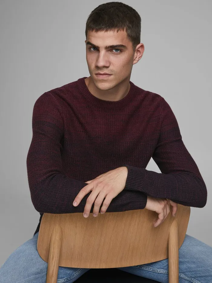 Knitwear JACK and JONES Mens DIP DYE KNITTED PULLOVER Red Port Royale Gift for Friend