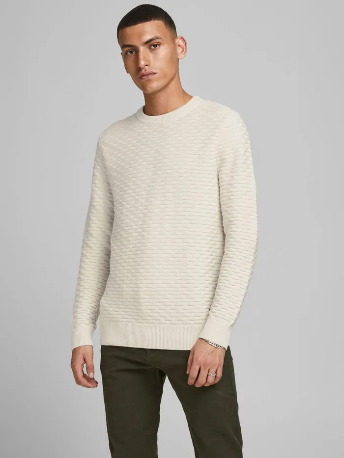 Knitwear JACK and JONES Mens PLAIN KNITTED PULLOVER White Pelican Near Me