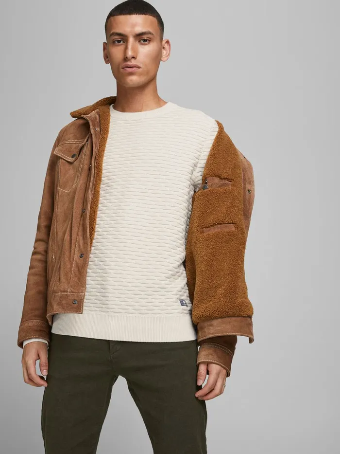 Knitwear JACK and JONES Mens PLAIN KNITTED PULLOVER White Pelican Near Me
