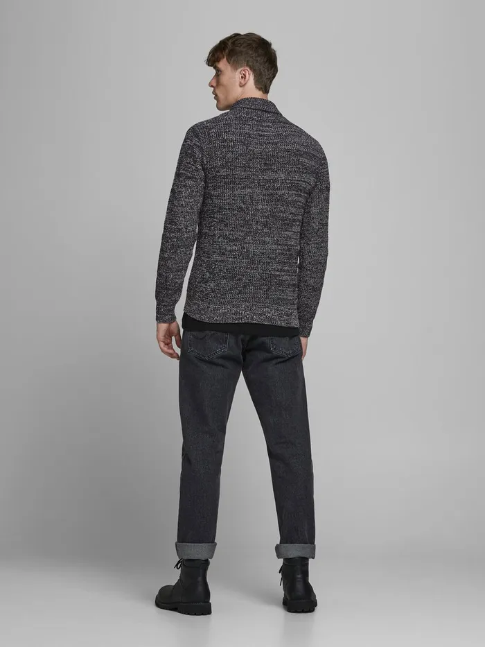 Knitwear JACK and JONES Mens SHAWL NECK KNITTED PULLOVER Grey Black Gift 4 You