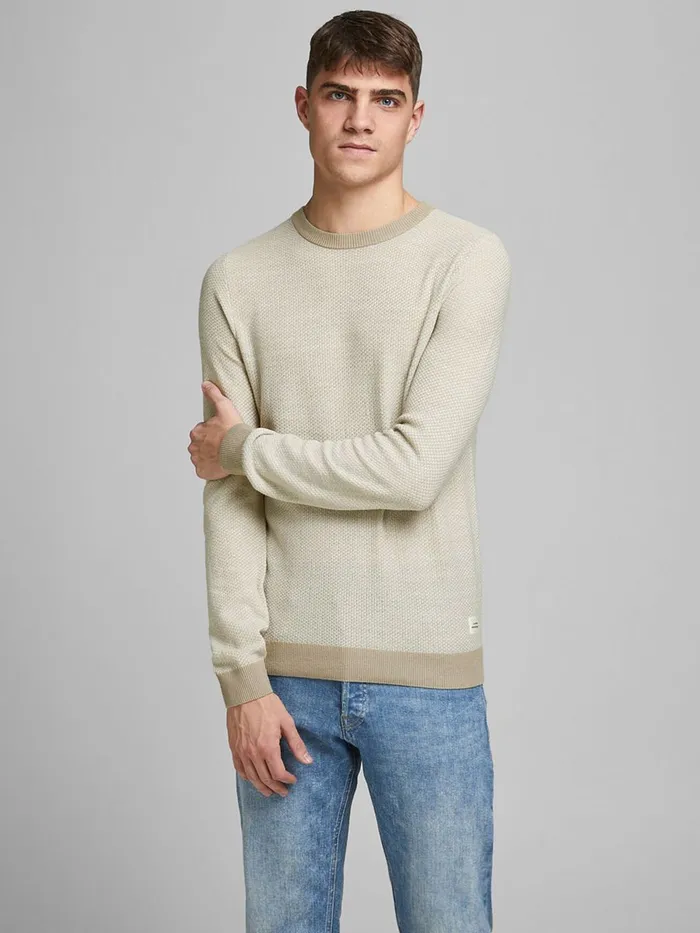 Knitwear JACK and JONES Mens TEXTURED CREW NECK KNITTED PULLOVER Beige Crockery Gift 4 You Knitwear JACK and JONES Mens TEXTURED CREW NECK KNITTED PULLOVER Beige Crockery Gift 4 You