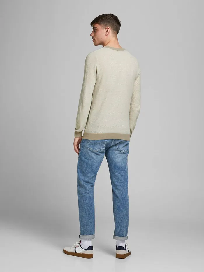 Knitwear JACK and JONES Mens TEXTURED CREW NECK KNITTED PULLOVER Beige Crockery Gift 4 You