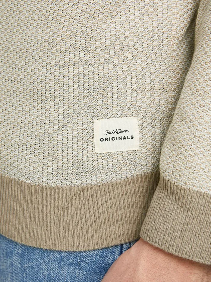 Knitwear JACK and JONES Mens TEXTURED CREW NECK KNITTED PULLOVER Beige Crockery Gift 4 You