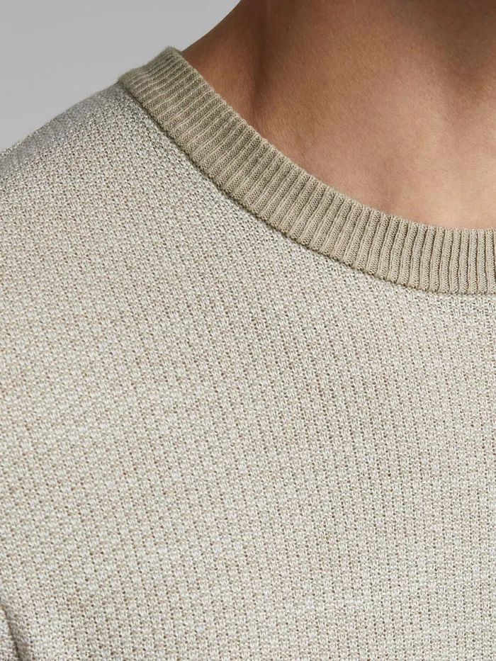 Knitwear JACK and JONES Mens TEXTURED CREW NECK KNITTED PULLOVER Beige Crockery Gift 4 You