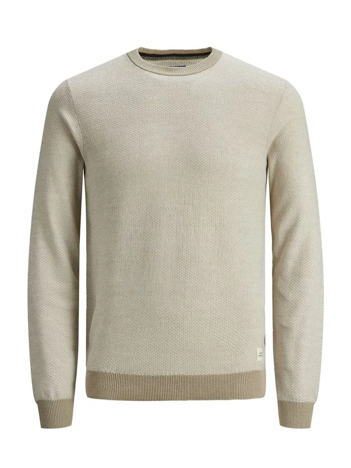 Knitwear JACK and JONES Mens TEXTURED CREW NECK KNITTED PULLOVER Beige Crockery Gift 4 You